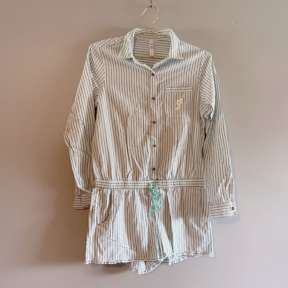 Target Xhilaration Sleepwear Long Sleeve Initial Striped Romper | SZ M